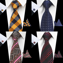 Ricnais Brand New Plaid Silk Tie Jacquard Woven Paisley Necktie Gravata Handkerchief Cufflinks Set Pocket Square Men Tie 2024 - buy cheap
