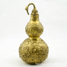 Chinese Brass Copper FengShui Lucky Floral Open Wealth Pot Vase Gourd Cucurbit 2024 - buy cheap