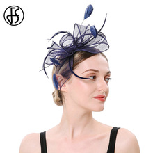 FS Fascinator Hedaband Church Hats For Women Elegant Feather Flower Headwear Pillbox Hat Ladies Wedding Dress Hair Accessories 2024 - buy cheap