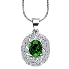 Fashion Flower Green Crystal pendant necklace jewelry Wholesale silver plated wedding Gift For Women Party 18inch snake chain 2024 - buy cheap