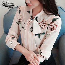casual print chiffon blouse shirt bow v-neck office blouse women shirts long sleeve 2019 blouse womens tops and blouses 1529 45 2024 - buy cheap