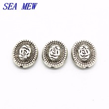 SEA MEW 20 PCS 12mm*10.5mm Metal Alloy Antique Silver color Oval Flowers Spacer Beads DIY Carved Flat Bead For Jewelry Making 2024 - buy cheap