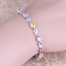 Bracelete de corrente de prata de zircônia cúbica roxa multicolorida proeminente bracelete de 6.5 - 7.5 polegadas s0483 2024 - compre barato