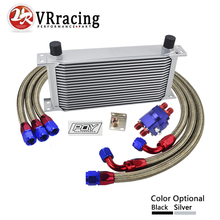VR - UNIVERSAL AN10 OIL COOLER KIT 19ROWS OIL COOLER + OIL FILTER ADAPTER +  STAINLESS BRAIDED HOSE WITH PQY STICKER+BOX 2024 - buy cheap