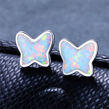 Cute Female Small Butterfly Stud Earrings Vintage silver color Wedding Earrings For Women Boho White Fire Opal Earrings 2024 - buy cheap