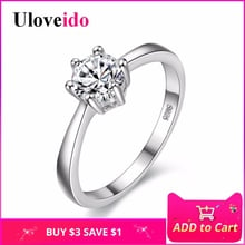 Anéis de noivado para mulheres amantes, presente, cor prata, joias de casamento, zircônio cúbico, bijuterias, anel uloveido j002w 2024 - compre barato