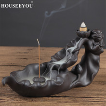 Caixa de incensário de cerâmica casa budista, queimador de incenso de sapo kim frog com refluxo de lótus, suporte de aromaterapia para templo 2024 - compre barato