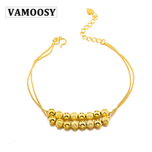 VAMOOSY-Pulseras de doble cadena de la suerte para mujer, brazaletes de Color dorado de 24K, pulsera de cuentas de moda, joyería de cobre de boda 2024 - compra barato