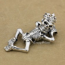 925 Sterling Silver Crawling Skull Crown On Head Mens Biker Rocker Punk Pendant 9V006 Just Pendant 2024 - buy cheap