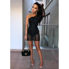 Sexy Women Bandage Bodycon Knitting One Shoulder Hollow Out  Party Cocktail Club Mini Dress 2024 - buy cheap
