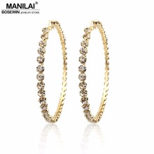 MANILAI Luxury Wedding 97mm Diameter Big Crystal Hoop Earrings For Women Rhinestones Statement Earrings Brincos Jewelry 2020 2024 - buy cheap