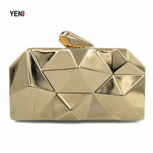 Metal Shoulder Bag Women Gold Clutch Bags Geometric Party Evening Bag Metal Wallet Hard Small Handbag Street Lady Casual Clutch 2024 - buy cheap