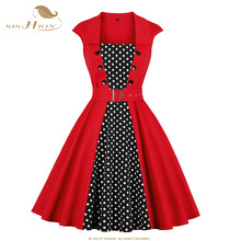 SISHION-vestido Vintage de algodón para mujer, vestido rojo de fiesta de los años 50 y 60, sin mangas, lunares, Rockabilly Swing, Audrey Hepburn 1960 2024 - compra barato