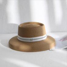 Summer New M letter Retro Ribbon Braided Flat Head Straw Hat Lady Hepburn Wide-brim Sun Hat British Style Sunscreen Beach Cap 2024 - buy cheap