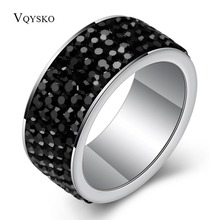 Wholesale jewelry gift Free Shipping rings for women Black Crystal rings Delicate Stainless Steel Lady Ring 2024 - buy cheap