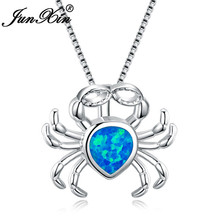Junxin colar pingente azul opala de fogo, joia estilosa com forma de gota de água, cor prata fofo de caranguejo 2024 - compre barato