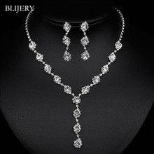 BLIJERY Fashion Crystal Wedding Jewelry Sets for Women Silver Color Rhinestone Long Necklace Earrings Bridal Jewelry Sets 2024 - buy cheap