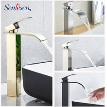 Senlesen Golden Bathroom Basin Faucet Waterfall Spout for Vanity Vessel Sink Deck Mounted Hot and Cold Water Mixer Tap 2024 - buy cheap