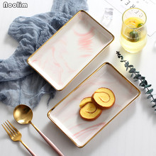 NOOLIM Nordic Minimalist Pink Phnom Penh Ceramic Rectangular Marble Jewelry Storage Tray Dessert Sushi Plate Steak Dish 2024 - buy cheap