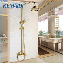 KEMAIDI Shower Faucets Gold Brass Bathroom Shower Mixer Tap Faucet Set Rain Shower Head Round Wall Mounted Bathtub Faucet Sets 2024 - buy cheap