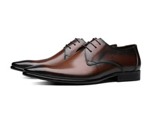 Sapatos de couro genuíno masculinos, sapatos de bico fino da moda, preto, marrom, formal, para casamento, sapatos sociais 2024 - compre barato