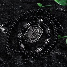 Titanium steel exaggerated lion head pendant national wind Buddha beads men and women necklace 2024 - buy cheap