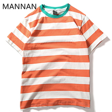 MANNAN-Camiseta a rayas para hombres y mujeres, Vintage Camisa de algodón a rayas en amarillo, negro, rojo y blanco, Hip-Tops, camiseta a rayas, ropa de calle de manga corta 2024 - compra barato