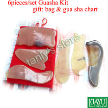 Good quality! Traditional Acupuncture Massage tool Guasha beauty board 100% yellow Ox Horn (gift bag & gua sha chart) 6pcs/set 2024 - buy cheap
