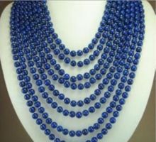 Новая мода 8 рядов Очаровательная 6 мм синий лазурит бусы ожерелье AAA серьги набор 2024 - купить недорого