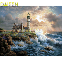 Full Square Diamond embroidery Cross stitch seaside lighthouse chimney wave DIY 3D Diamond mosaic Full Round Diamond painting 2024 - buy cheap