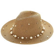 RUHAO New Summer British pearl beading flat brimmed straw hat Shading sun hat Lady beach Cap sun hats for women 2024 - buy cheap