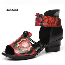 Hot 2020 New Summe Printing Genuine Leather sandals Women Shoes High Heel sandals Comfortable Elegant Women Fashioh Sandals 2024 - buy cheap