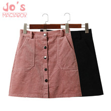 Spring Harajuku Office Lady School Women's Short Skirt Denim Style Button A-line Corduroy High Waist Pocket Mini Skirt 2024 - buy cheap