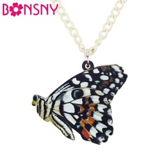 Bonsny Acrylic Papilio Demoleus Butterfly Necklace Pendant Choker Chain Collar New Fashion Insect Jewelry For Women Girls Bijoux 2024 - buy cheap