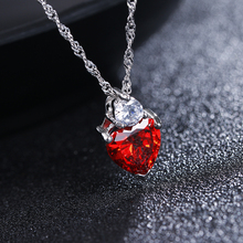 High Quality Romantic Red Crystal Love Heart Female 30% Silver Plated Ladies Pendant Necklaces Women Birthday Gift Wholesale 2024 - buy cheap