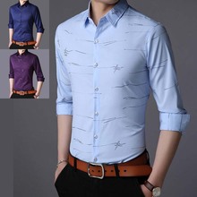 Camisa Casual Male Shirt Men Autumn Print Polyester Slim Men Shirt Fit Long-Sleeves Shirts Tops Collarles Men's Clothing S-XXL 2024 - buy cheap