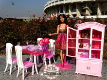 for barbie furniture kitchen Kitchen Furniture Accessories Dining Table + Wine Cabinet Set Girls Play Toys 2024 - buy cheap