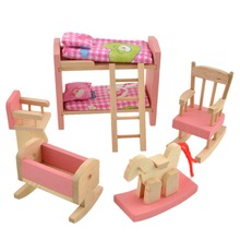 Pink Bathroom Furniture Bunk Bed House Furniture for Dolls Wood Miniature Furniture Wooden Toys for Children Birthday Xmas Gifts 2024 - buy cheap