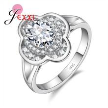 Simple Elegant Cubic Zirconia 925 Sterling Silver Wedding Rings For Women Fashion Flower Shape Proposal Finger Ring Bague 2024 - buy cheap