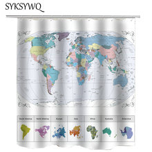 Карта мира, занавески для ванной, занавески на континентах, занавески для душа, водонепроницаемая полиэфирная ткань, занавески для ванной, инструмент для обучения 2024 - купить недорого
