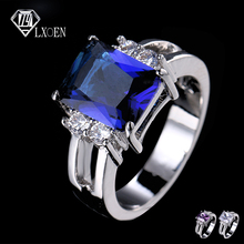 LXOEN-Anillos de Compromiso de circonita azul de lujo para mujer, joyas de titanio de doble capa de cristal cuadrado púrpura Noble para mujer, joyería 2024 - compra barato