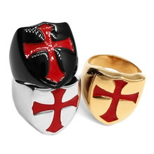 Оптовая продажа красный крест кольцо из нержавеющей стали ювелирные изделия средневековая Броня щит рыцарь кольца мужские для байкеров SWR0684 2024 - купить недорого