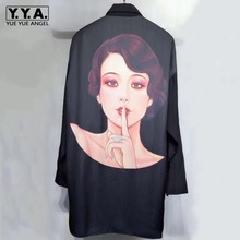 New Mens Luxury 100% Silk Long Shirt Dark Series Gothic Printed Real Silk Shirts Loose Fit Casual Single Breasted Top Shirt 2024 - buy cheap