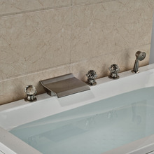 Bathroom Tub Faucet 5pcs Three Handles Deck Mounted Brushed Nickel Shower Set 2024 - buy cheap