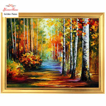 Dourado panno, bordado, bordado, pintura de paisagem diy, ponto cruz, kits,14ct cor floresta ponto cruz, conjuntos para bordado 2024 - compre barato