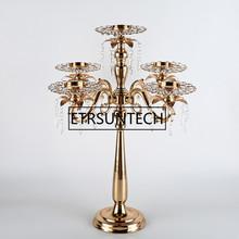 5 arms Candle Holders Metal Candelabras Gold delicate Candlesticks With Crystal Pendants Wedding Christmas Party Event Decor 2024 - buy cheap