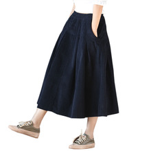 Vintage Pleated Corduroy Skirts Women Elastic High Waist Casual Thick Winter Skirt Autumn Female Solid Color Skirts FP1538 2024 - buy cheap