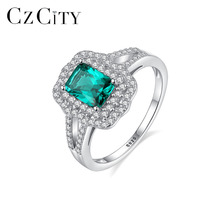 CZCITY Genuine 925 Sterling Silver Emerald Rings for Women Engagement Wedding Big Round Gemstone Bypass Anel Fine Jewelry SR0333 2024 - buy cheap