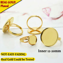 Base de anillo no fácil de decolorar, chapado en oro Real, con ajuste Interior de 12-20mm, bandeja para cabujones de vidrio/bisel, 50 unids/lote 2024 - compra barato
