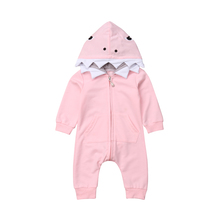2019 Warm Newborn Infant Baby Rompers Boy Girl Cute Shark Long Sleeve Pink Zipper Romper Hooded Jumpsuit Size 0-24M 2024 - buy cheap